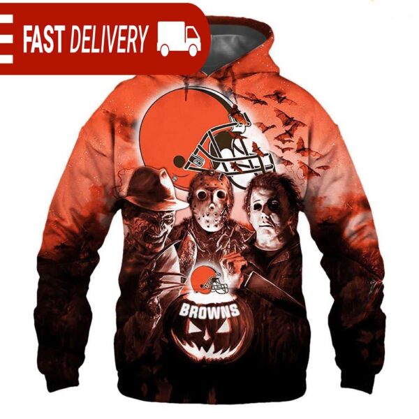 Cleveland Browns Horror Night Freddy Jason Michael Myers Hoodie Halloween NFL Gifts - available at - rugbyfanstore.com