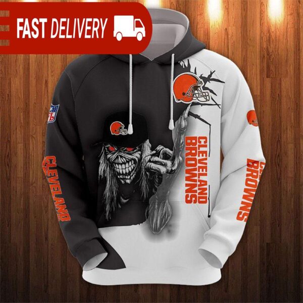 Cleveland Browns Long Hair Skull Halloween Hoodie NFL Gifts - available at - rugbyfanstore.com