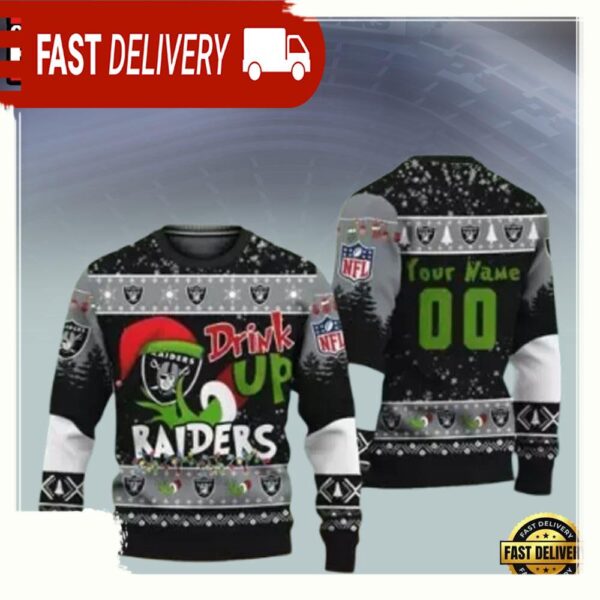 Custom Las Vegas Raiders NFL Grinch Knitted Christmas Ugly Sweater - available at - rugbyfanstore.com