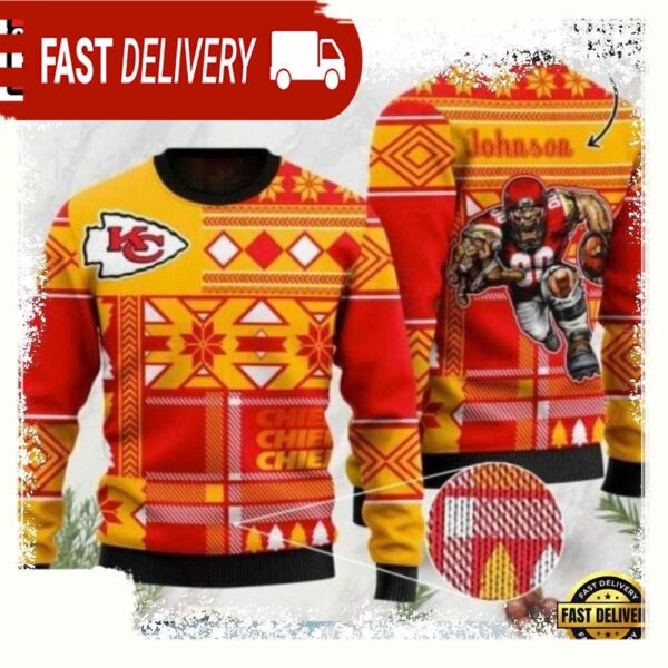 Custom Name And Logo Kansas City Chiefs NFL Christmas Ugly Sweater - available at - rugbyfanstore.com