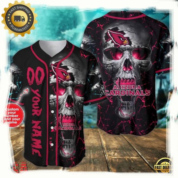 Custom Name And Number Arizona Cardinals NFL Team Skull Baseball Jersey Shirt - available at - rugbyfanstore.com