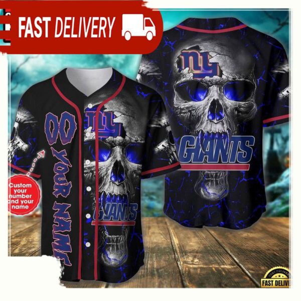 Custom Name And Number New York Giants NFL Team Skull Baseball Jersey Shirt - available at - rugbyfanstore.com