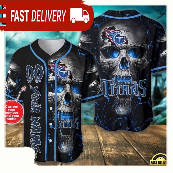 Custom Name And Number Tennessee Titans NFL Team Skull Baseball Jersey Shirt - available at - rugbyfanstore.com