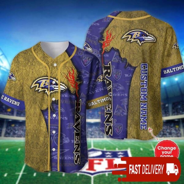 Custom Name Baltimore Ravens Baseball Jersey Shirt NFL Gifts for Fans - available at - rugbyfanstore.com