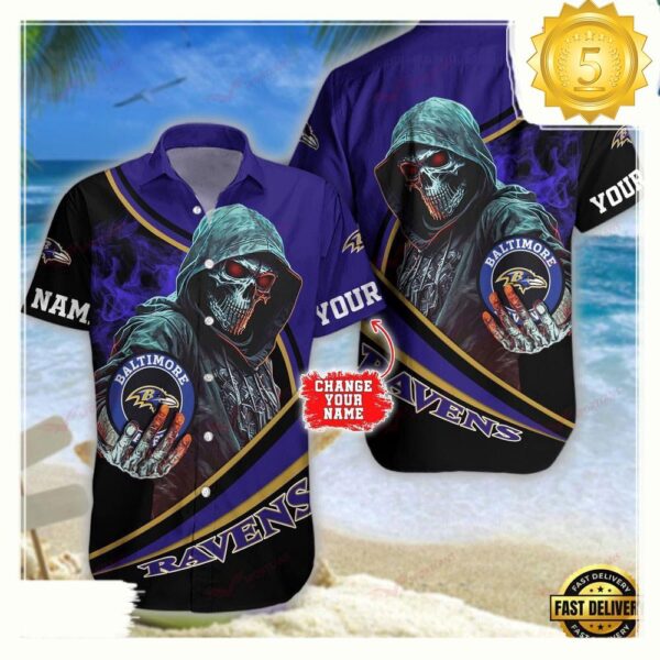 Custom Name Baltimore Ravens NFL Hawaiian Shirt - available at - rugbyfanstore.com