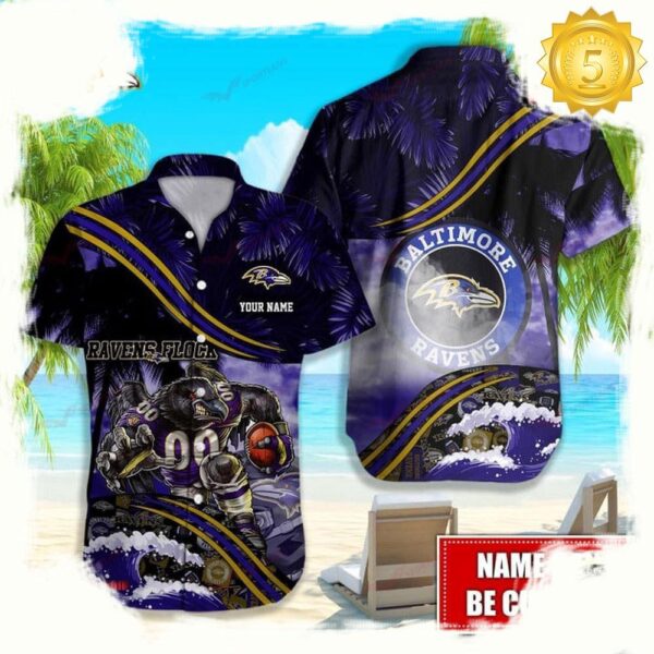 Custom Name Baltimore Ravens NFL Mascot Hawaiian Shirt - available at - rugbyfanstore.com