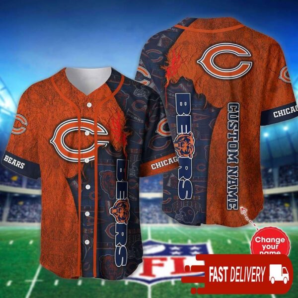 Custom Name Chicago Bears Baseball Jersey Shirt NFL Gifts for Fans - available at - rugbyfanstore.com