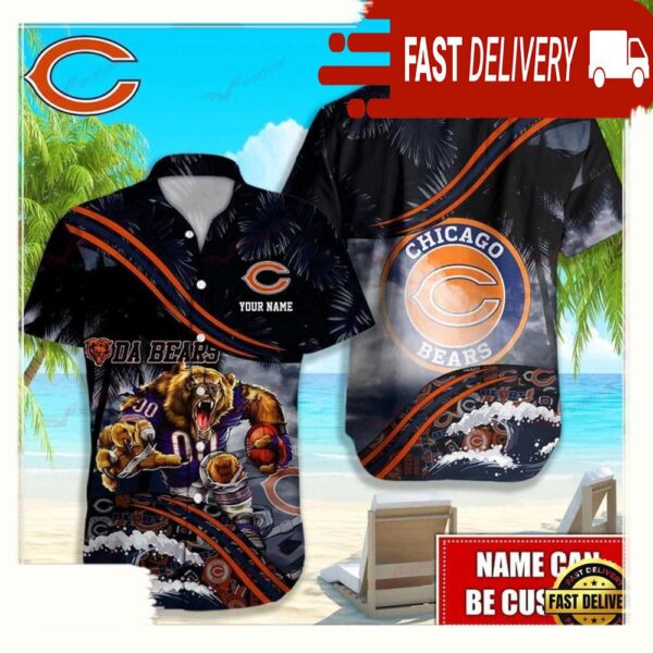 Custom Name Chicago Bears NFL Mascot Hawaiian Shirt - available at - rugbyfanstore.com