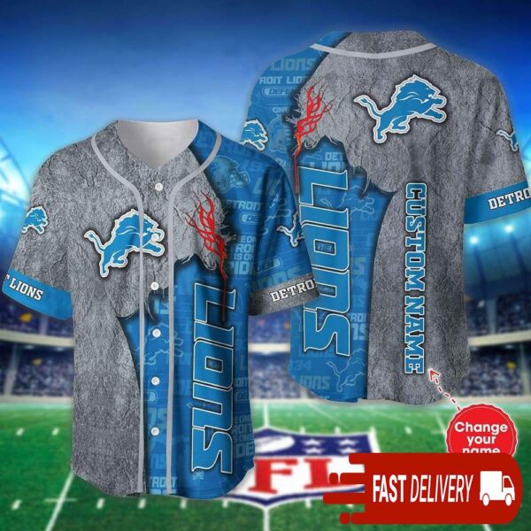 Custom Name Detroit Lions Baseball Jersey Shirt NFL Gifts for Fans - available at - rugbyfanstore.com