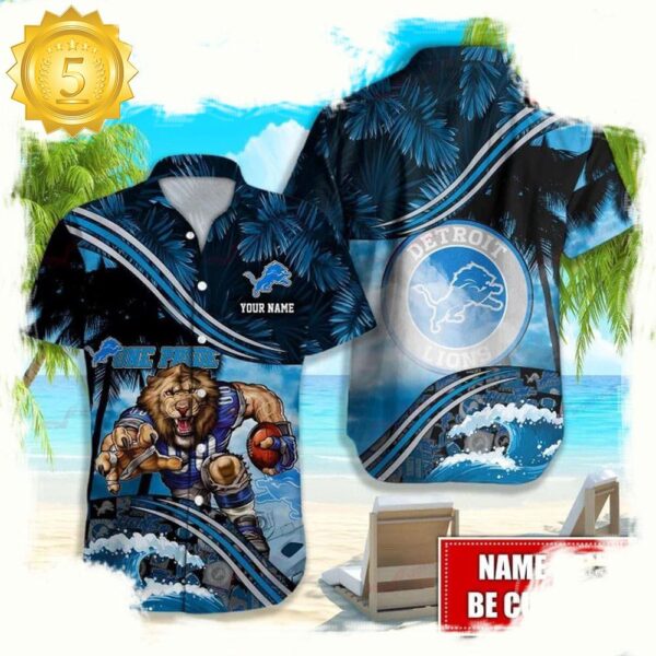 Custom Name Detroit Lions NFL Mascot Hawaiian Shirt - available at - rugbyfanstore.com