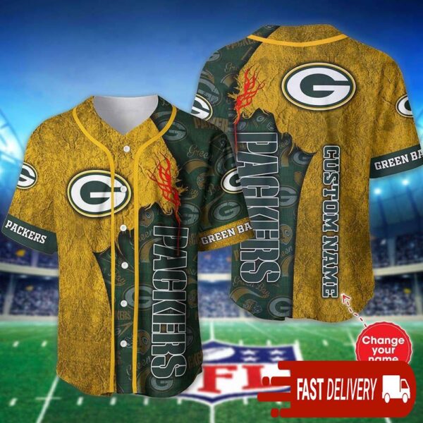 Custom Name Green Bay Packers Baseball Jersey Shirt NFL Gifts for Fans - available at - rugbyfanstore.com