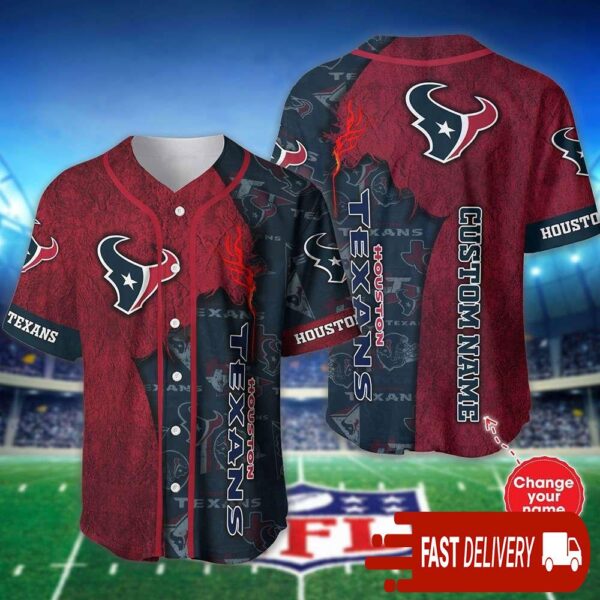 Custom Name Houston Texans Baseball Jersey Shirt NFL Gifts for Fans - available at - rugbyfanstore.com