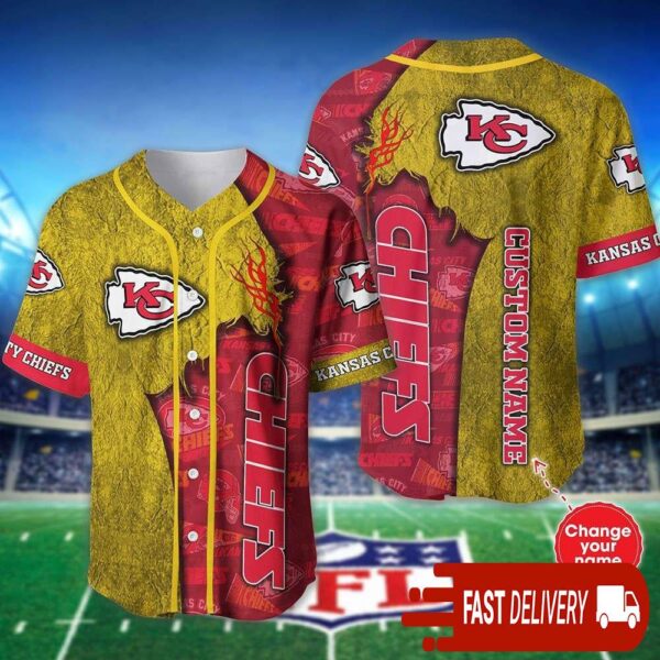 Custom Name Kansas City Chiefs Baseball Jersey Shirt NFL Gifts for Fans - available at - rugbyfanstore.com