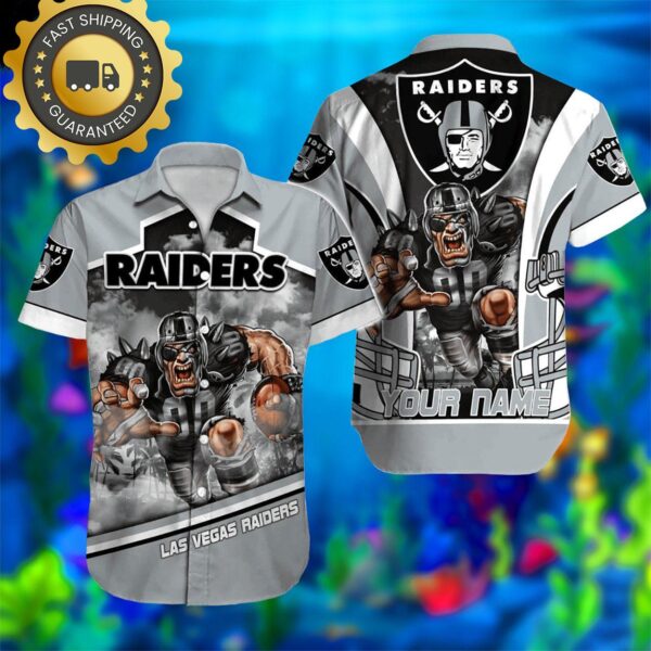 Custom Name Las Vegas Raiders Mascot NFL Hawaiian Shirt - available at - rugbyfanstore.com