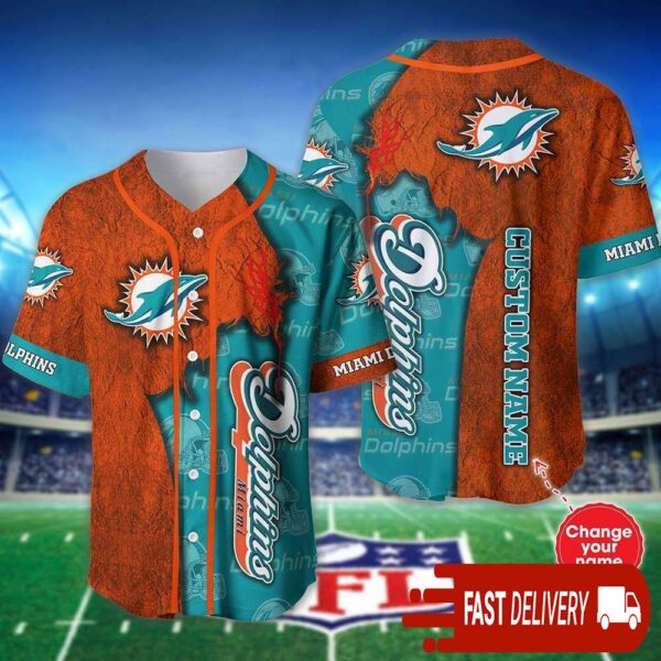 Custom Name Miami Dolphins Baseball Jersey Shirt NFL Gifts for Fans - available at - rugbyfanstore.com