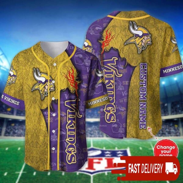 Custom Name Minnesota Vikings Baseball Jersey Shirt NFL Gifts for Fans - available at - rugbyfanstore.com