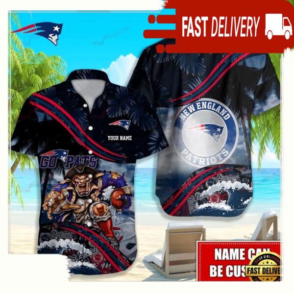 Custom Name New England Patriots NFL Mascot Hawaiian Shirt - available at - rugbyfanstore.com