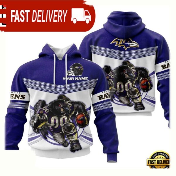 Custom Name NFL Baltimore Ravens Mascot 3D Hoodie New Design - available at - rugbyfanstore.com