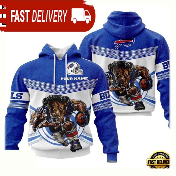 Custom Name NFL Buffalo Bills Mascot 3D Hoodie New Design - available at - rugbyfanstore.com