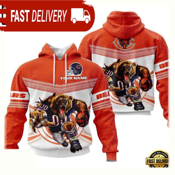 Custom Name NFL Chicago Bears Mascot 3D Hoodie New Design - available at - rugbyfanstore.com