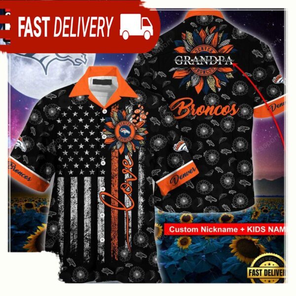 Custom Name NFL Denver Broncos Sunflower For Mother Day Father Day Hawaiian Shirt - available at - rugbyfanstore.com