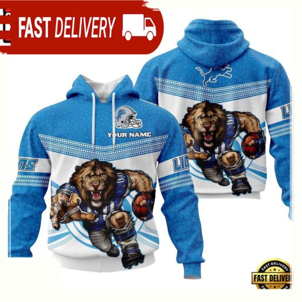 Custom Name NFL Detroit Lions Mascot 3D Hoodie New Design - available at - rugbyfanstore.com