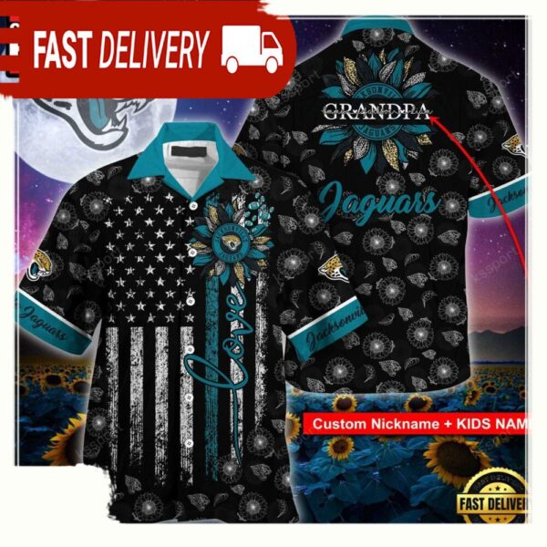 Custom Name NFL Jacksonville Jaguars Sunflower For Mother Day Father Day Hawaiian Shirt - available at - rugbyfanstore.com