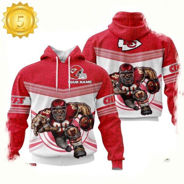 Custom Name NFL Kansas City Chiefs Mascot 3D Hoodie New Design - available at - rugbyfanstore.com