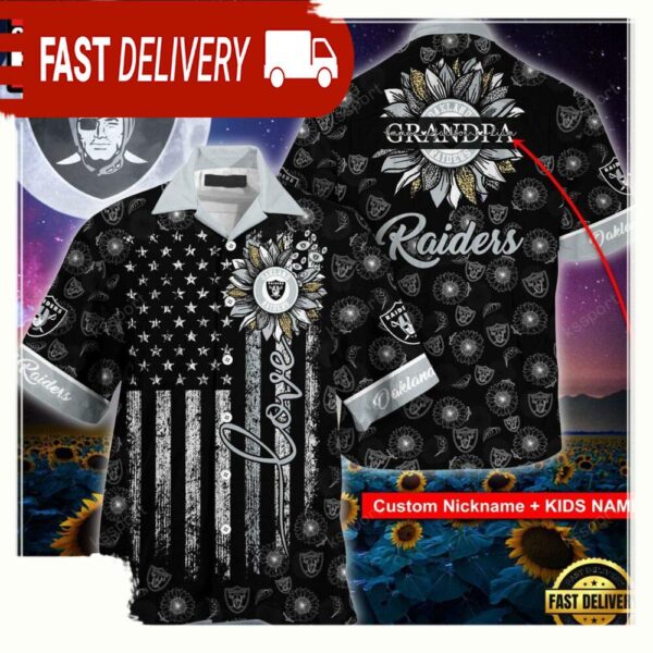 Custom Name NFL Las Vegas Raiders Sunflower For Mother Day Father Day Hawaiian Shirt - available at - rugbyfanstore.com