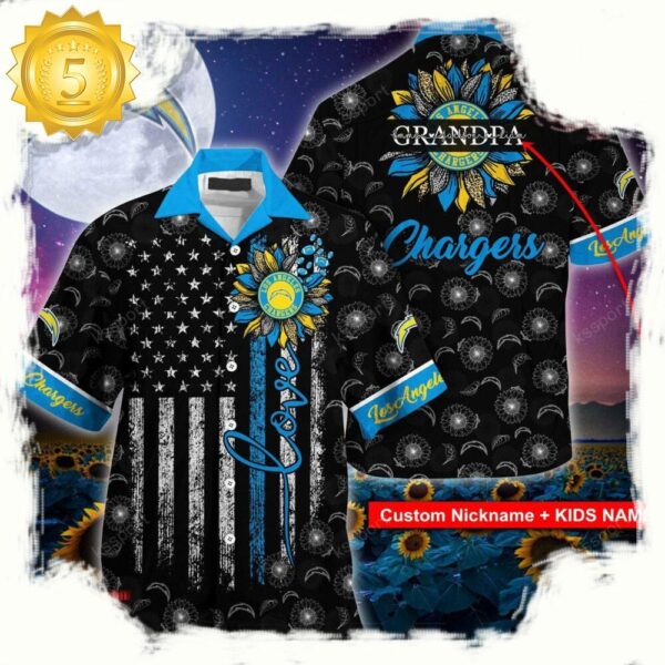 Custom Name NFL Los Angeles Chargers Sunflower For Mother Day Father Day Hawaiian Shirt - available at - rugbyfanstore.com