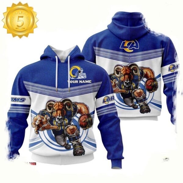 Custom Name NFL Los Angeles Rams Mascot 3D Hoodie New Design - available at - rugbyfanstore.com