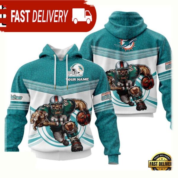 Custom Name NFL Miami Dolphins Mascot 3D Hoodie New Design - available at - rugbyfanstore.com