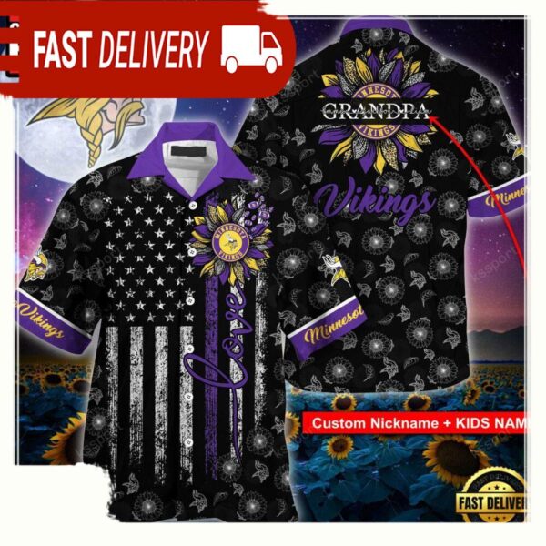 Custom Name NFL Minnesota Vikings Sunflower For Mother Day Father Day Hawaiian Shirt - available at - rugbyfanstore.com