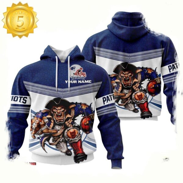 Custom Name NFL New England Patriots Mascot 3D Hoodie New Design - available at - rugbyfanstore.com