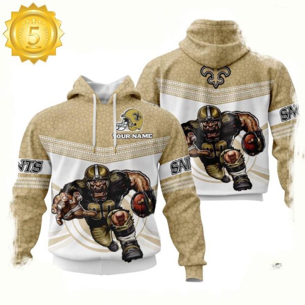 Custom Name NFL New Orleans Saints Mascot 3D Hoodie New Design - available at - rugbyfanstore.com