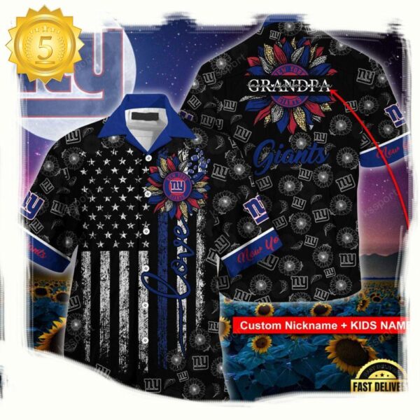 Custom Name NFL New York Giants Sunflower For Mother Day Father Day Hawaiian Shirt - available at - rugbyfanstore.com