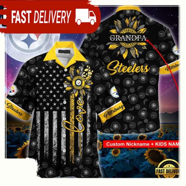 Custom Name NFL Pittsburgh Steelers Sunflower For Mother Day Father Day Hawaiian Shirt - available at - rugbyfanstore.com