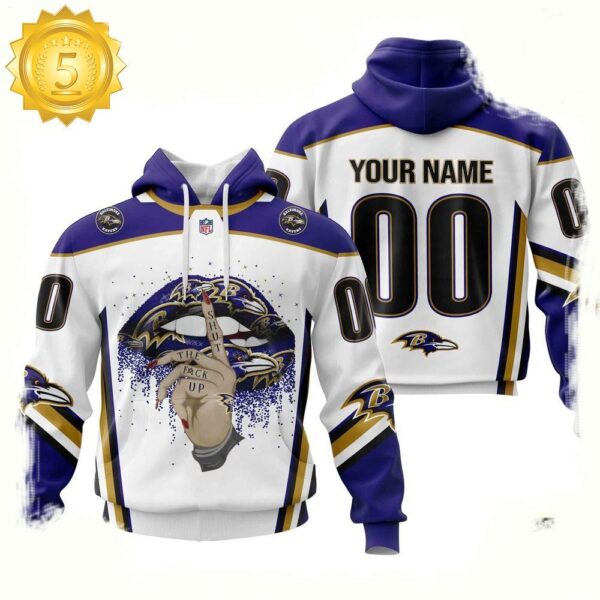 Custom Name Number NFL Baltimore Ravens Lips 3D Hoodie New Design - available at - rugbyfanstore.com