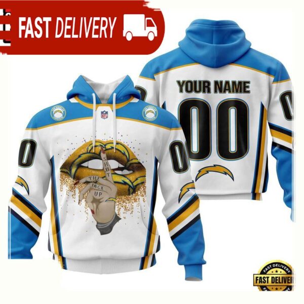 Custom Name Number NFL Los Angeles Chargers Lips 3D Hoodie New Design - available at - rugbyfanstore.com