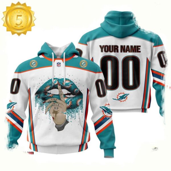 Custom Name Number NFL Miami Dolphins Lips 3D Hoodie New Design - available at - rugbyfanstore.com