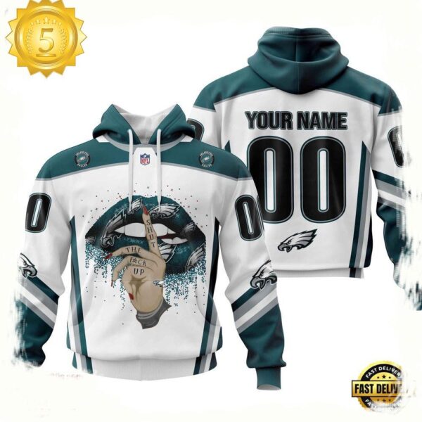 Custom Name Number NFL Philadelphia Eagles Lips 3D Hoodie New Design - available at - rugbyfanstore.com