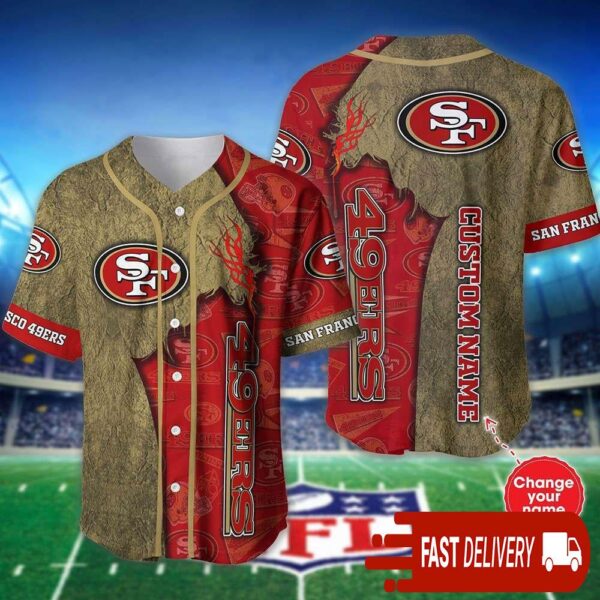 Custom Name San Francisco 49ers Baseball Jersey Shirt NFL Gifts for Fans - available at - rugbyfanstore.com