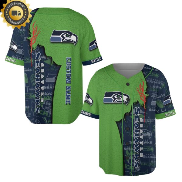 Custom Name Seattle Seahawks Baseball Jersey Shirt NFL Gifts for Fans - available at - rugbyfanstore.com