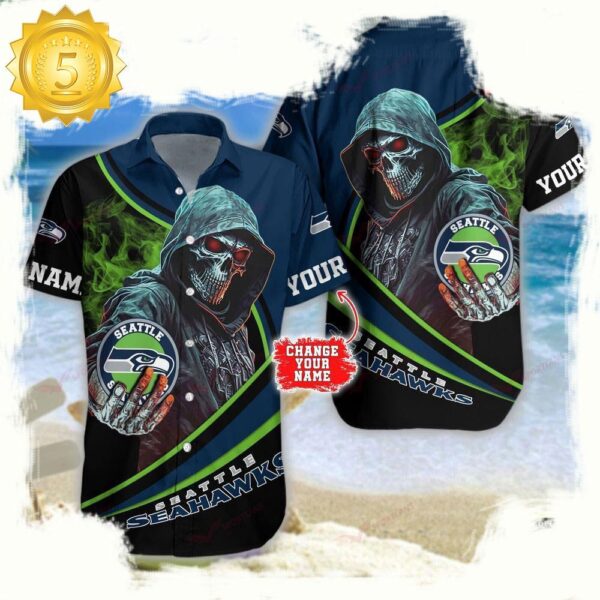 Custom Name Seattle Seahawks NFL Hawaiian Shirt - available at - rugbyfanstore.com