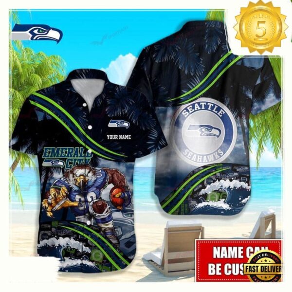 Custom Name Seattle Seahawks NFL Mascot Hawaiian Shirt - available at - rugbyfanstore.com