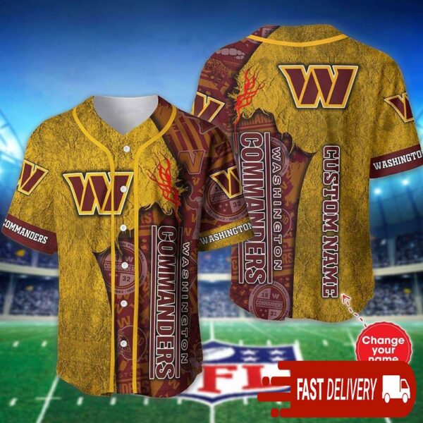 Custom Name Washington Commanders Baseball Jersey Shirt NFL Gifts for Fans - available at - rugbyfanstore.com