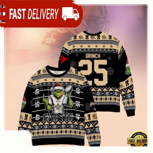 Custom New Orleans Saints Grinch NFL Ugly Christmas Sweater - available at - rugbyfanstore.com