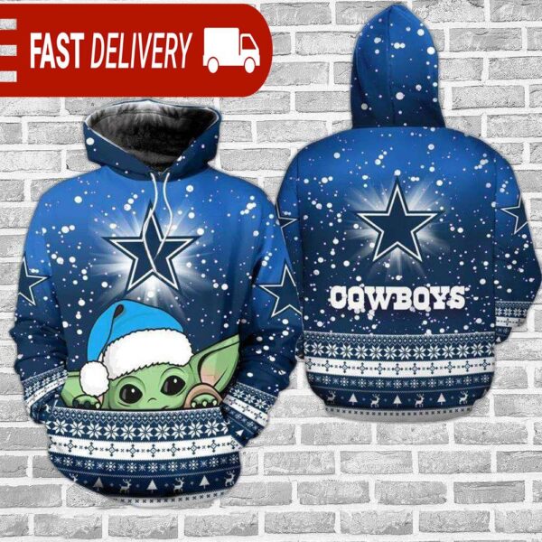 Dallas Cowboys Baby Yoda Christmas NFL Hoodie Gifts for Fans - available at - rugbyfanstore.com