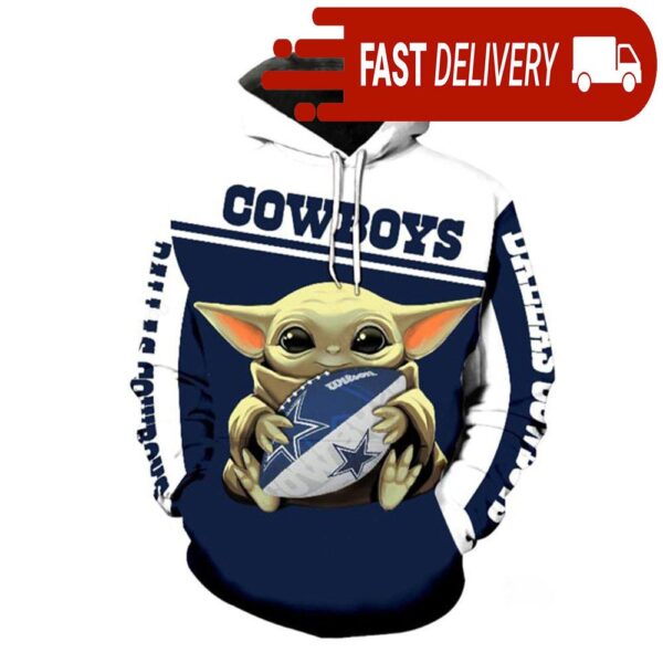 Dallas Cowboys Baby Yoda Holding Football NFL Hoodie Gifts for Fans - available at - rugbyfanstore.com