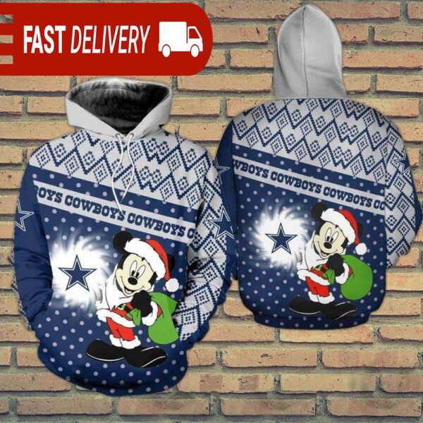 Dallas Cowboys Christmas Mickey Disney NFL Hoodie Gifts for Fans - available at - rugbyfanstore.com